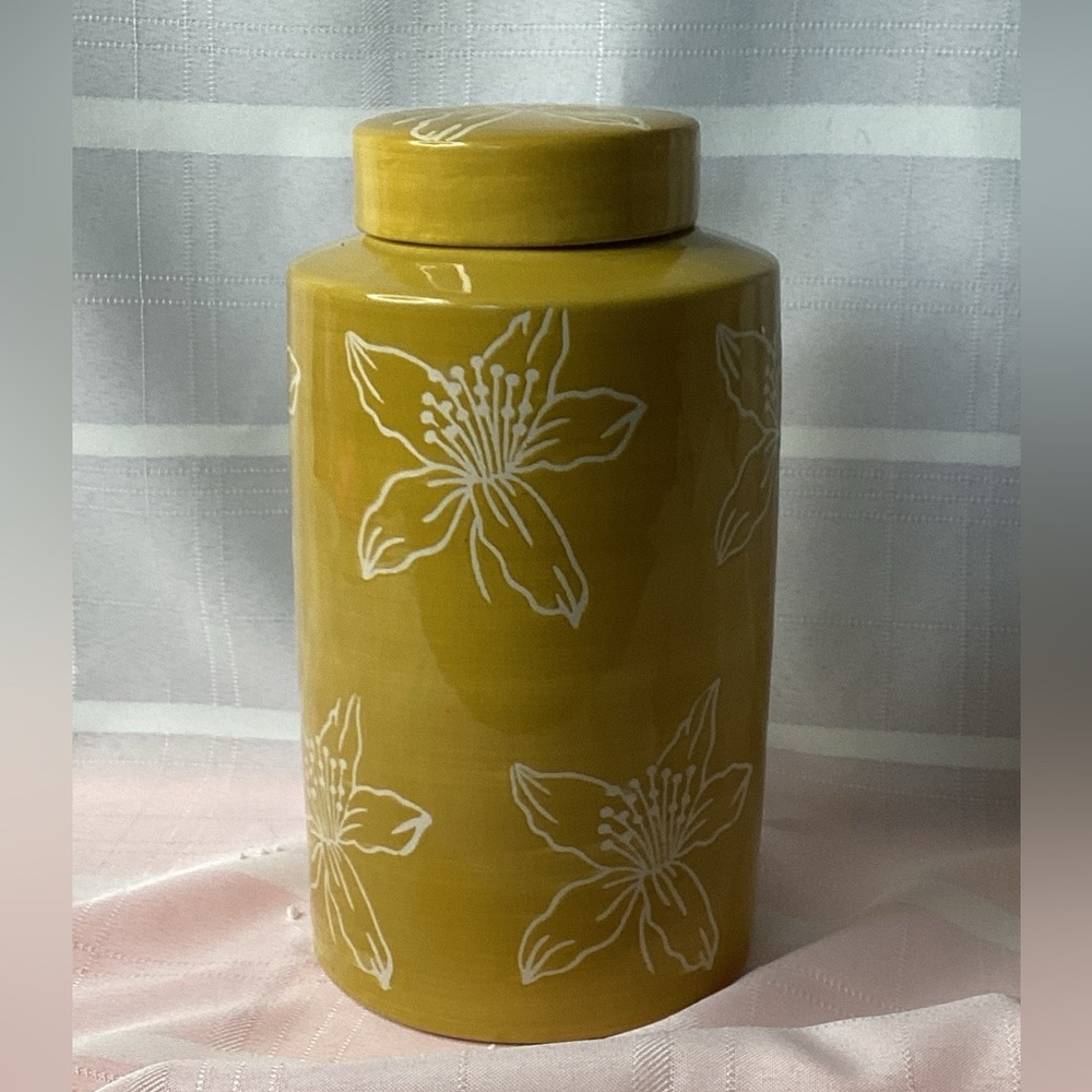 Allen & Roth Ceramic 9"h Flower Jar with Lid, Mustard Yellow